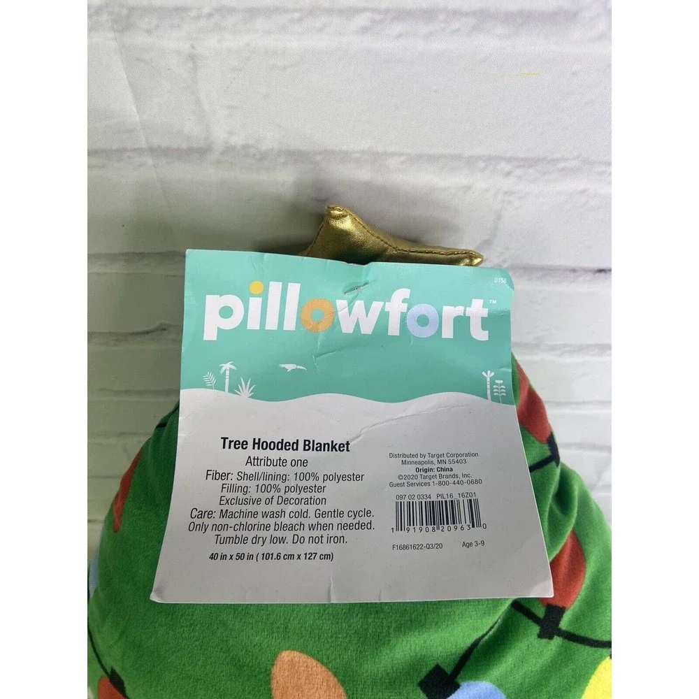 Pillowfort Christmas Tree Hooded Blanket Soft Plush Green Ornaments NEW